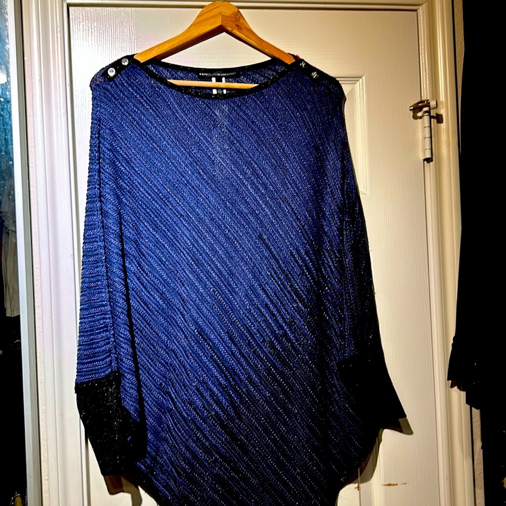 Blue and black s/m poncho made White House Black market.